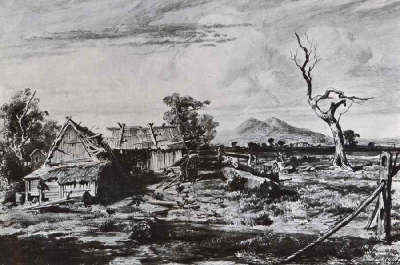 Louis Buvelot Farm sheds below the You Yangs China oil painting art